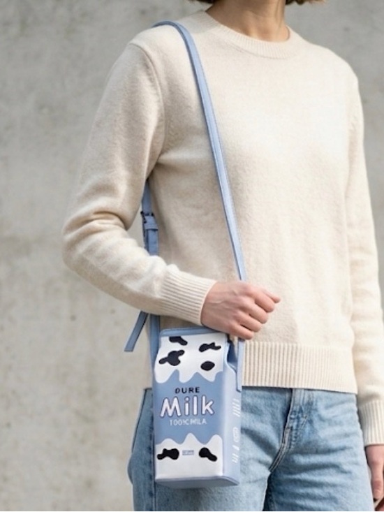 Unbranded Handbags - Pure Milk Carton Crossbody Bag Blue Cow Print Novelty Purse (F266)